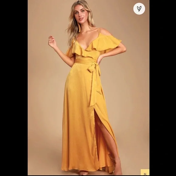 Lulus | Dresses | Lulus Yellow Satin Wrap Maxi Dress Brand New With Tags |  Poshmark